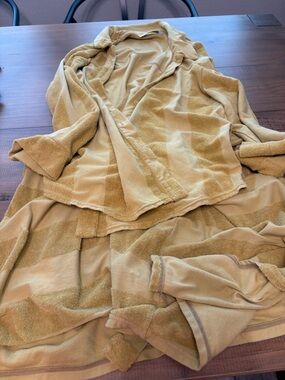 Free People Striped Mustard Yellow Terry Set shirt and wrap skirt